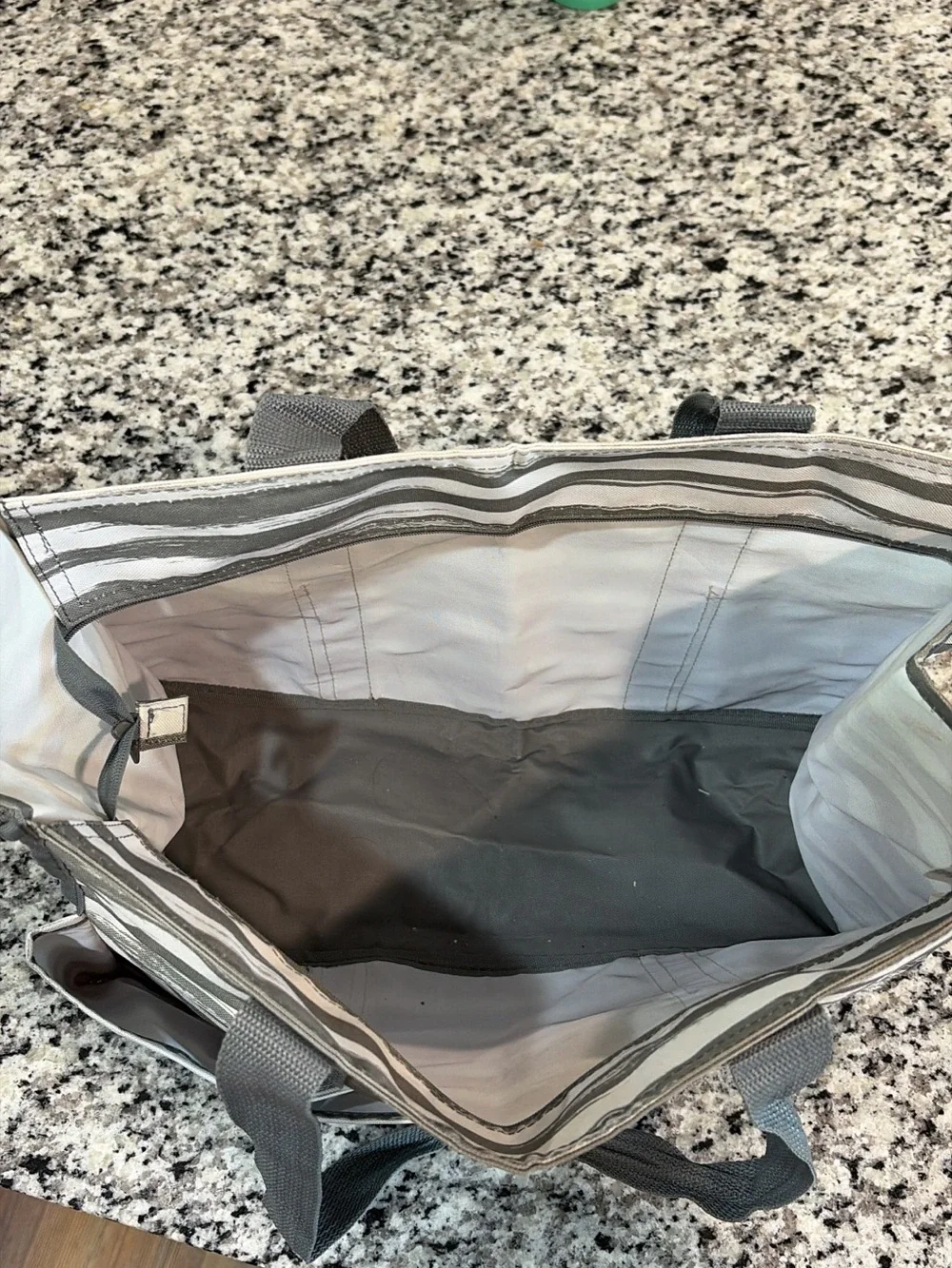 thirty-one Gray and White Striped Utility Tote
